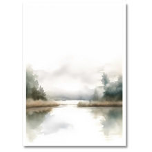 Indlæs billede til gallerivisning Forest Lake Serenity Plakat Plakana 21x30 cm (A4) Hvid Egetræ