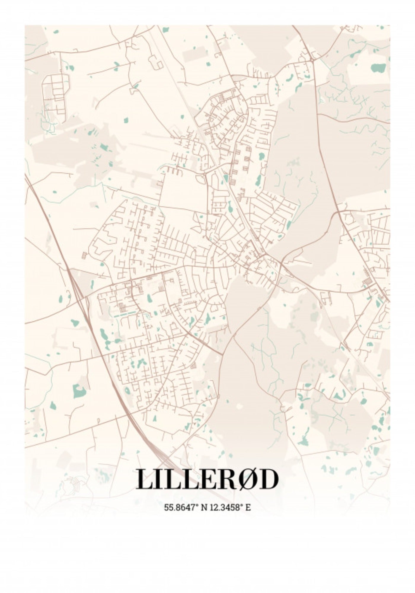 Lillerød byplakat – enkelt kort med lokal identitet – Plakana