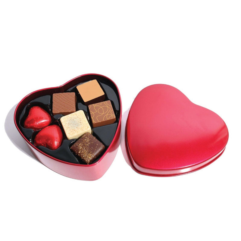 Metalhjerte med fyldte chokolader (80 g)