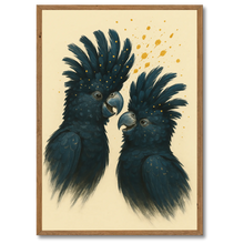 Indlæs billede til gallerivisning Kakaduer duo plakat Plakana 21x30 cm (A4) Mørk egetræ
