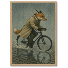 Indlæs billede til gallerivisning Ræv på cykel plakat Plakana 21x30 cm (A4) Egetræ
