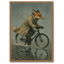 Indlæs billede til gallerivisning Ræv på cykel plakat Plakana 21x30 cm (A4) Mørk egetræ
