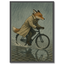 Indlæs billede til gallerivisning Ræv på cykel plakat Plakana 21x30 cm (A4) Sort egetræ
